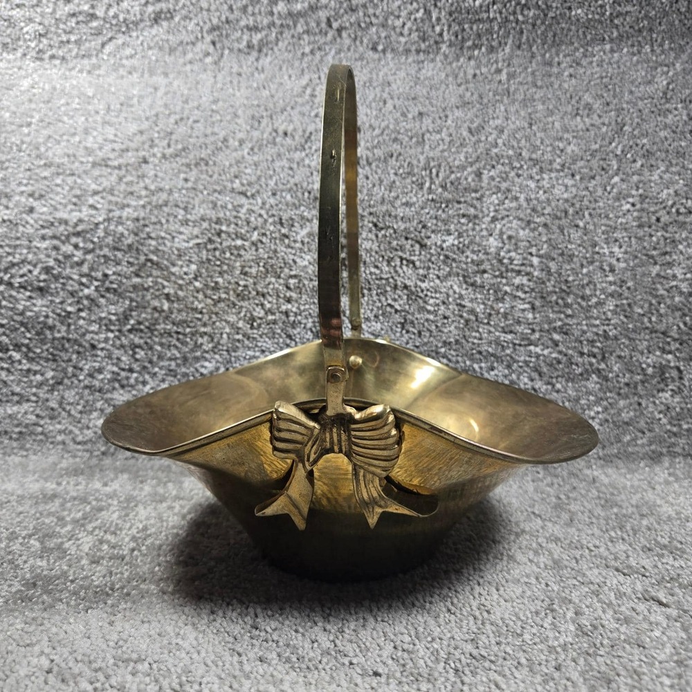 Brass Basket Gold Vintage Bow Accents Scalloped Rim India